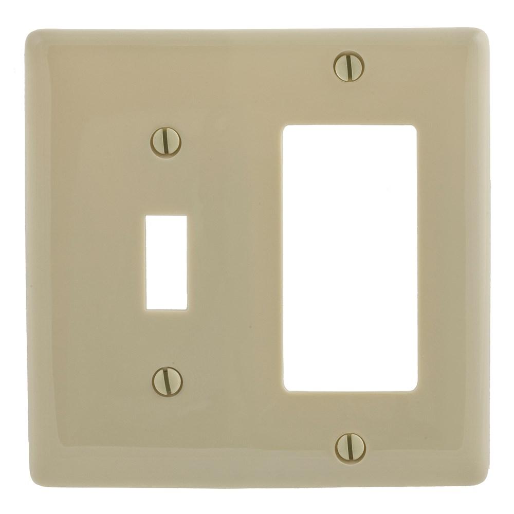 WALLPLATE, 2-G, 1) TOG 1) REC, IVORY