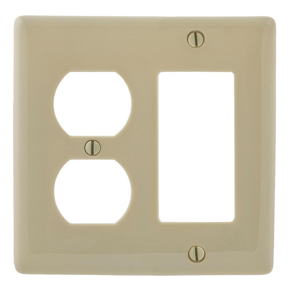 WALLPLATE, 2-G,  1) DUP 1) REC, IVORY