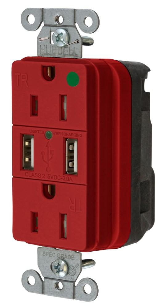 USB CHGR SNAP HG 15A125V DUP 3A5V PT RED